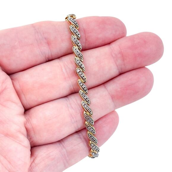 Vintage Sterling Silver 925 Gold Tone Bracelet with Diamond Accent 7.25" - Picture 1 of 7